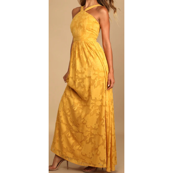 Lulus Dresses & Skirts - LULU'S L Love and Beyond Marigold Yellow Burnout Floral Maxi Dress NEW B25 *flaw